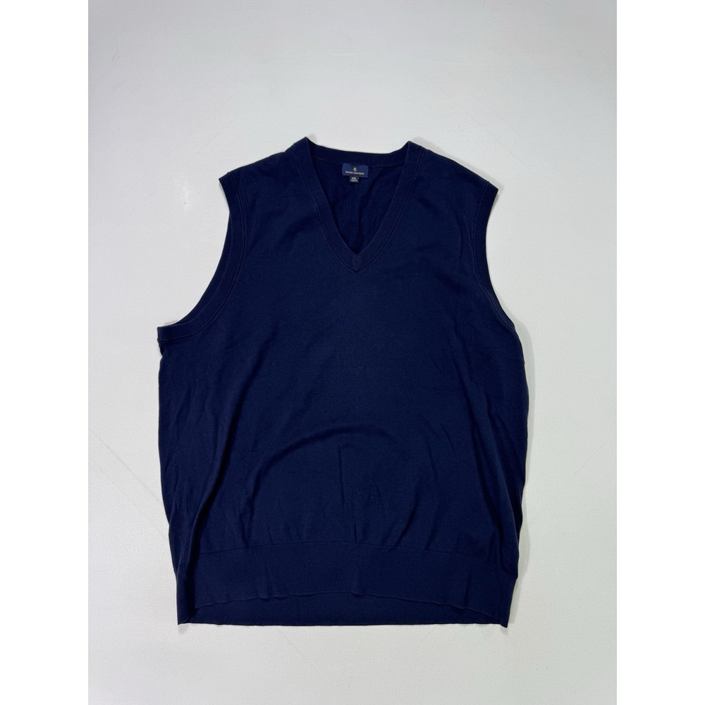 Brooks Brothers Men 2XL Combed Cotton V-Neck Sweater Vest Navy Blue Preppy Golf